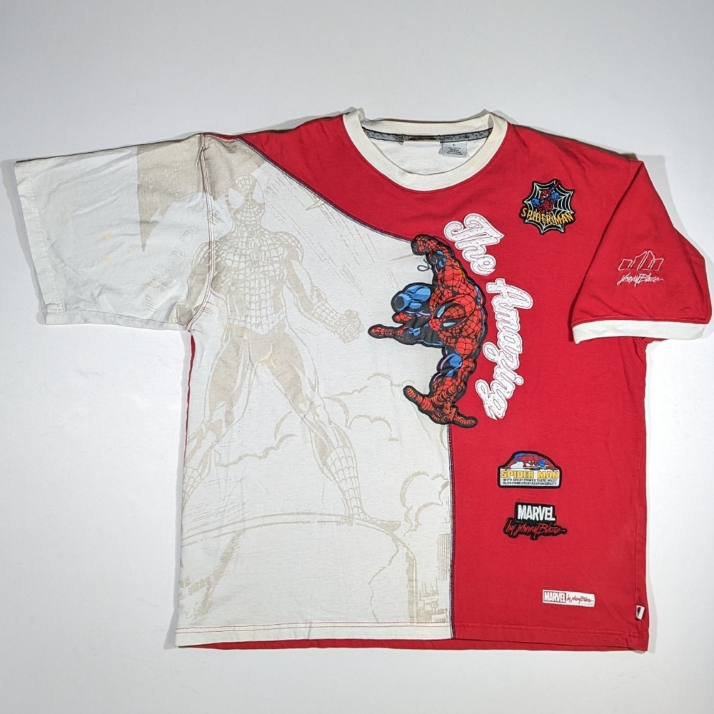Vintage Marvel By Johnny Blaze Spider-Man T-shirt Size XL Y2K Baggy Patches
